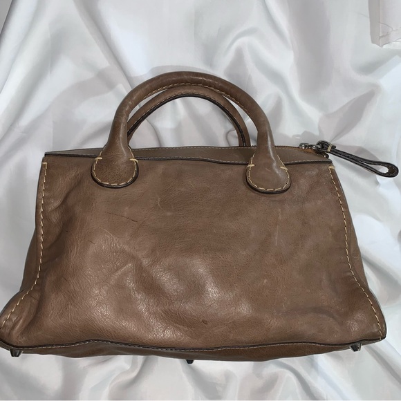 CHLOÈ light brown oversized EDITH pebble grain leather...